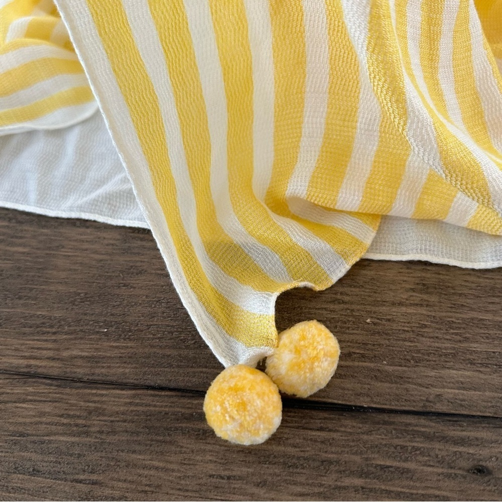 NWT J‎ Crew Womens Yellow White Pompom Trim Cape Scarf Coverup Beachy New Modal - Picture 9 of 10